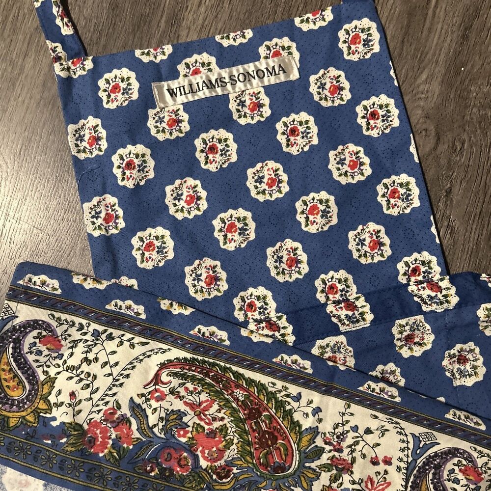 Williams Sonoma Cotton Apron W/Pockets Beautiful Multicolor Floral & Paisley